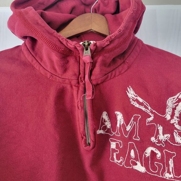 Y2K American Eagle ¼ Zip Hooded Embroidered Sweatshirt, Men’s XL Hoodie, EUC - Picture 3 of 9